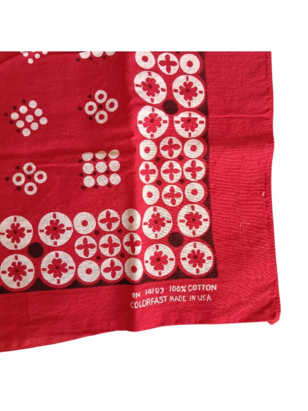 Vintage Hanky Bandana Cowboy Red 100% Cotton USA Geometric Colorfast Biker